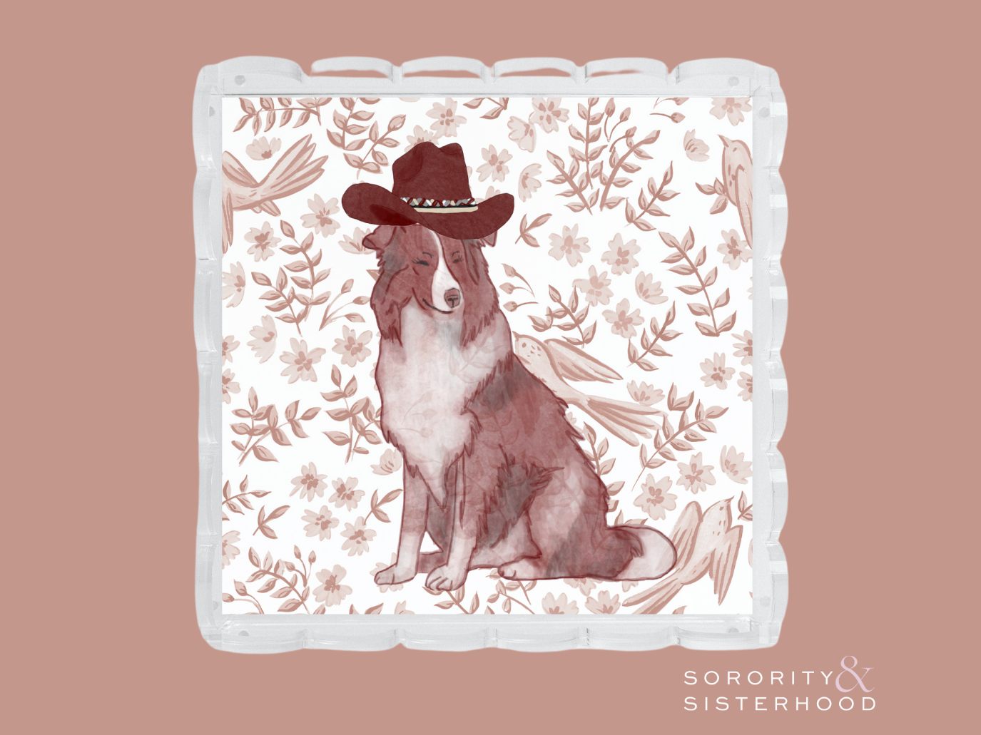 Maroon & White Acrylic Scalloped Tray