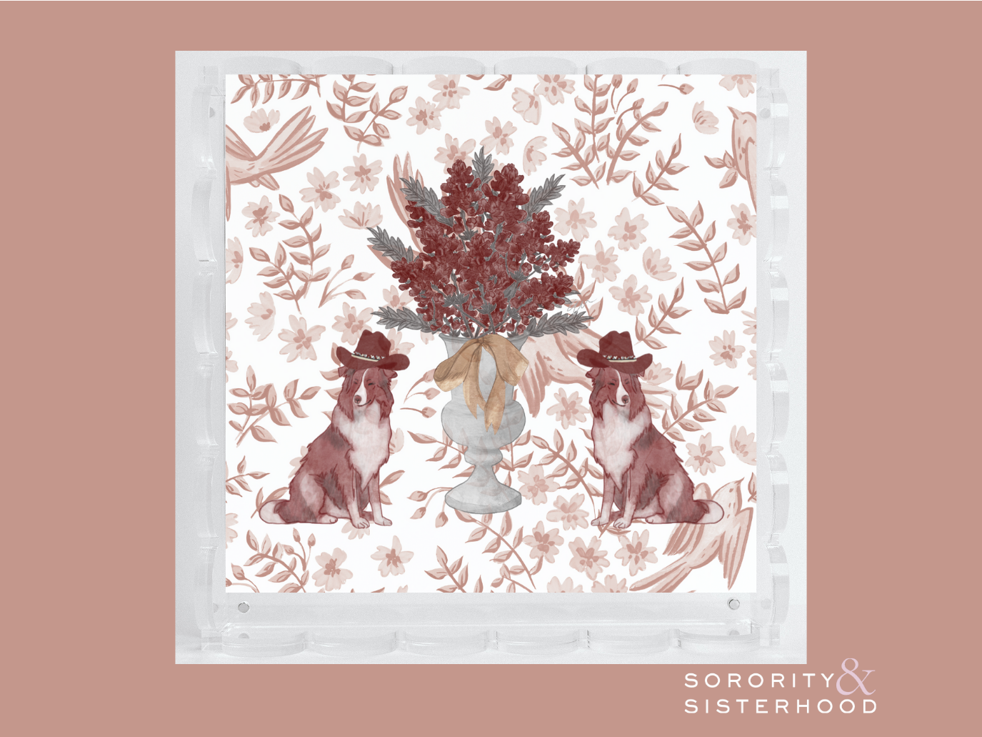 Maroon & White Acrylic Scalloped Tray
