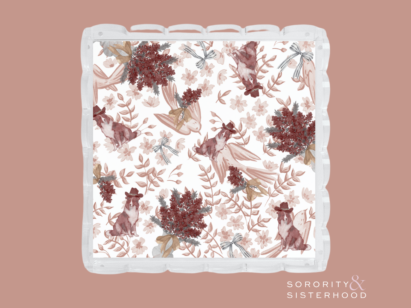 Maroon & White Acrylic Scalloped Tray