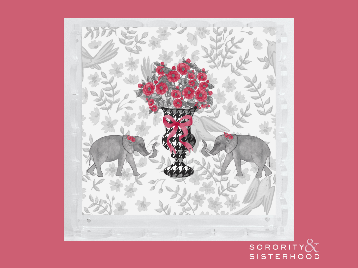 Crimson & White Acrylic Scalloped Tray