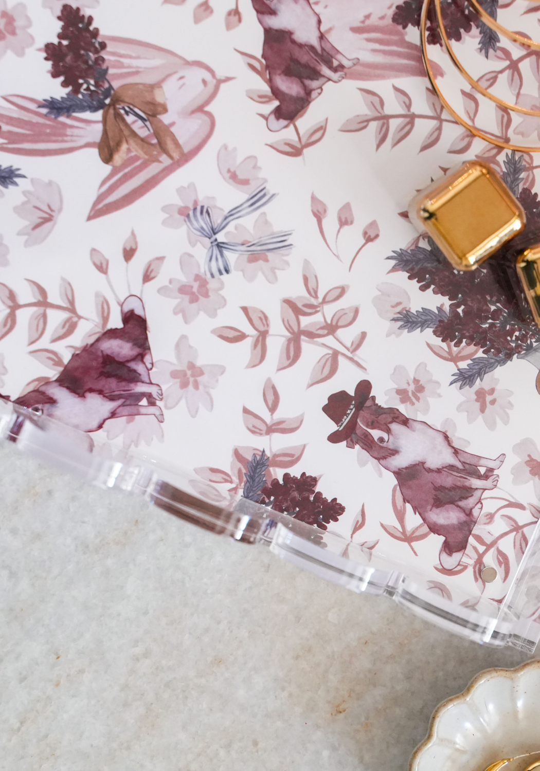 Maroon & White Acrylic Scalloped Tray