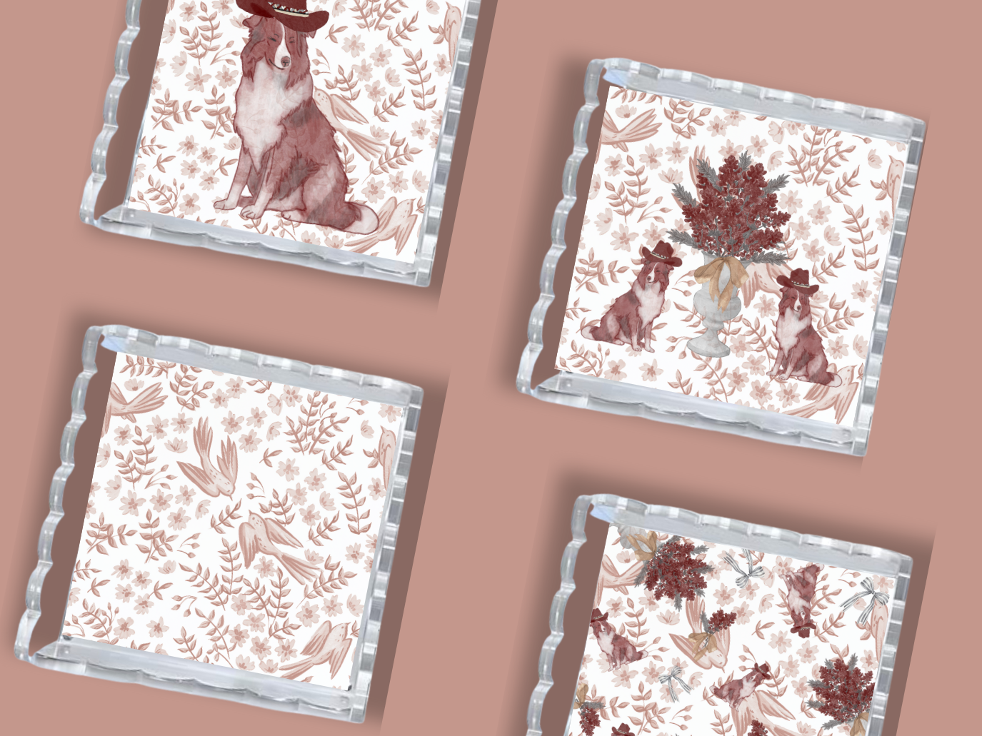 Maroon & White Acrylic Scalloped Tray