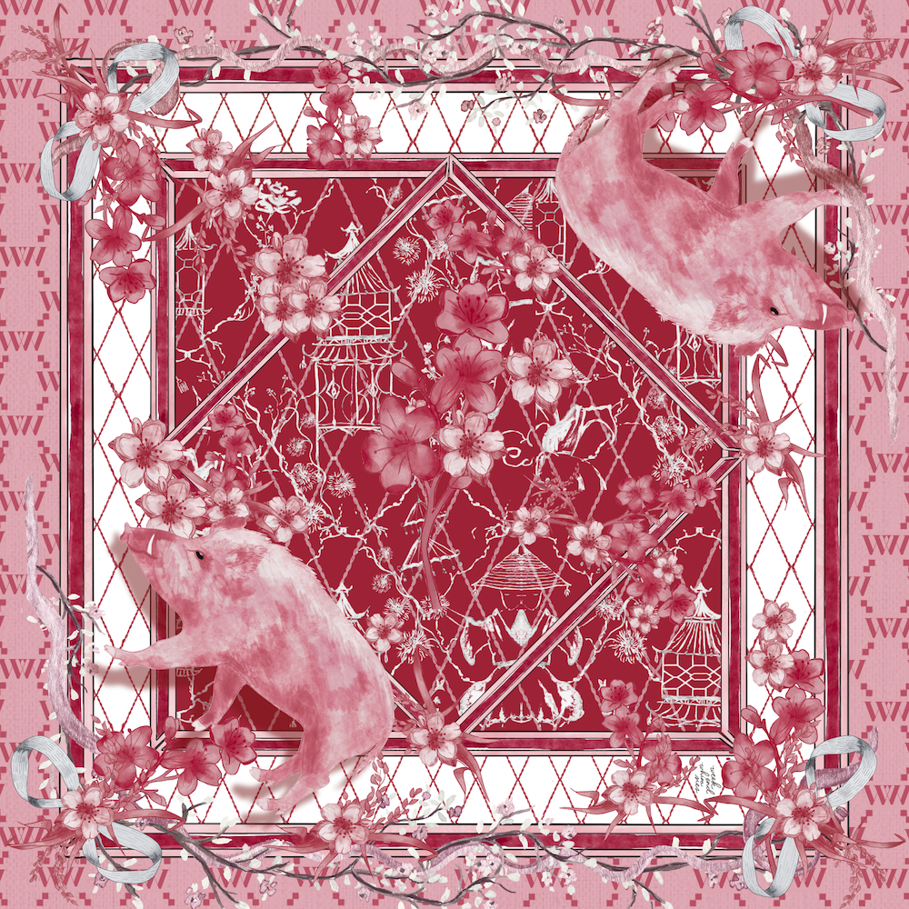 Cardinal and White Large Scarf