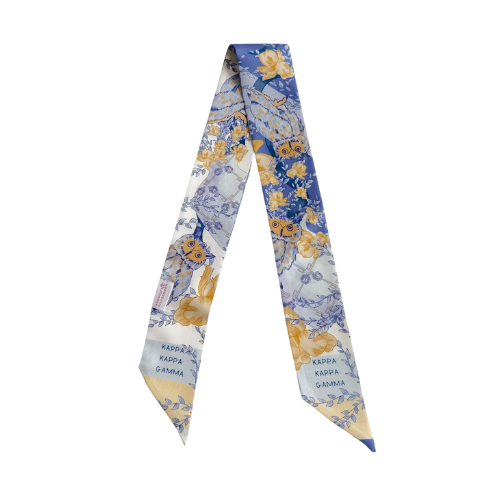 Floral print scarflette in blue, yellow, and white with Kappa Kappa Gamma text accents.