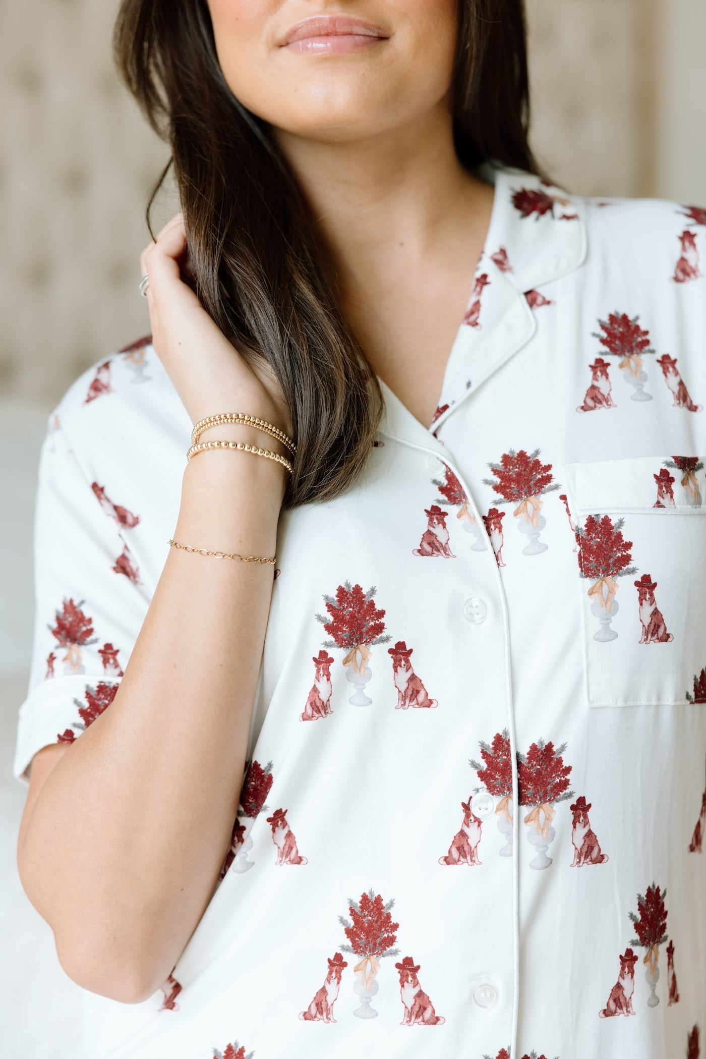 Heirloom Pajama Shorts Set - Maroon & White