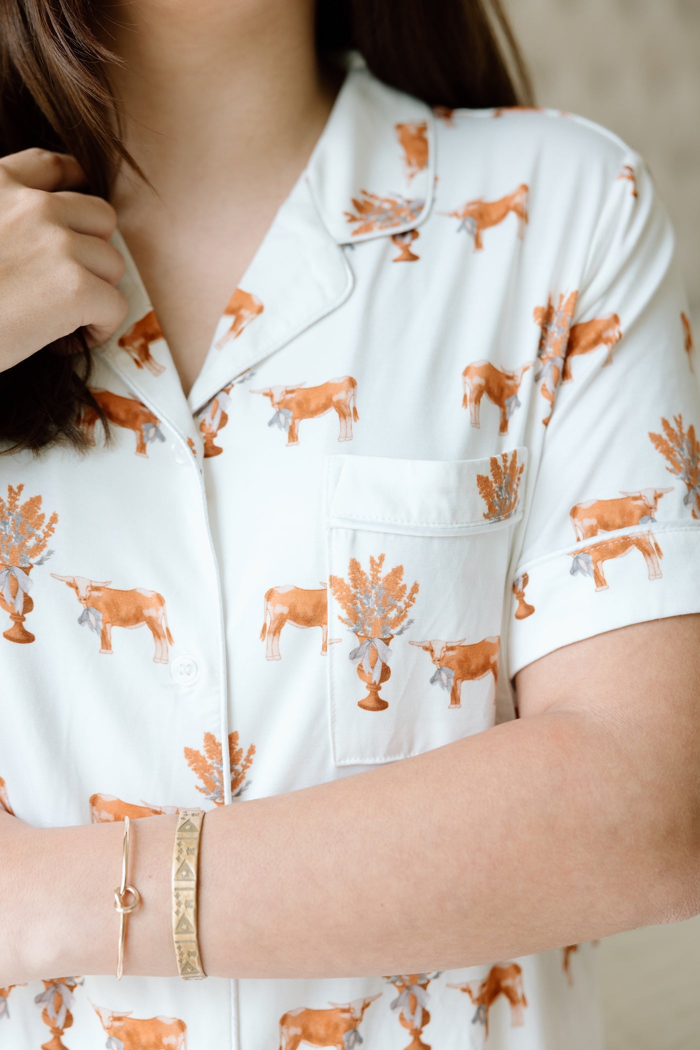 Heirloom Pajama Shorts Set - Orange & White