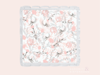 Square ceramic tray with scalloped edges, decorated with pink floral and black vine design and Gamma Phi Beta monogram.