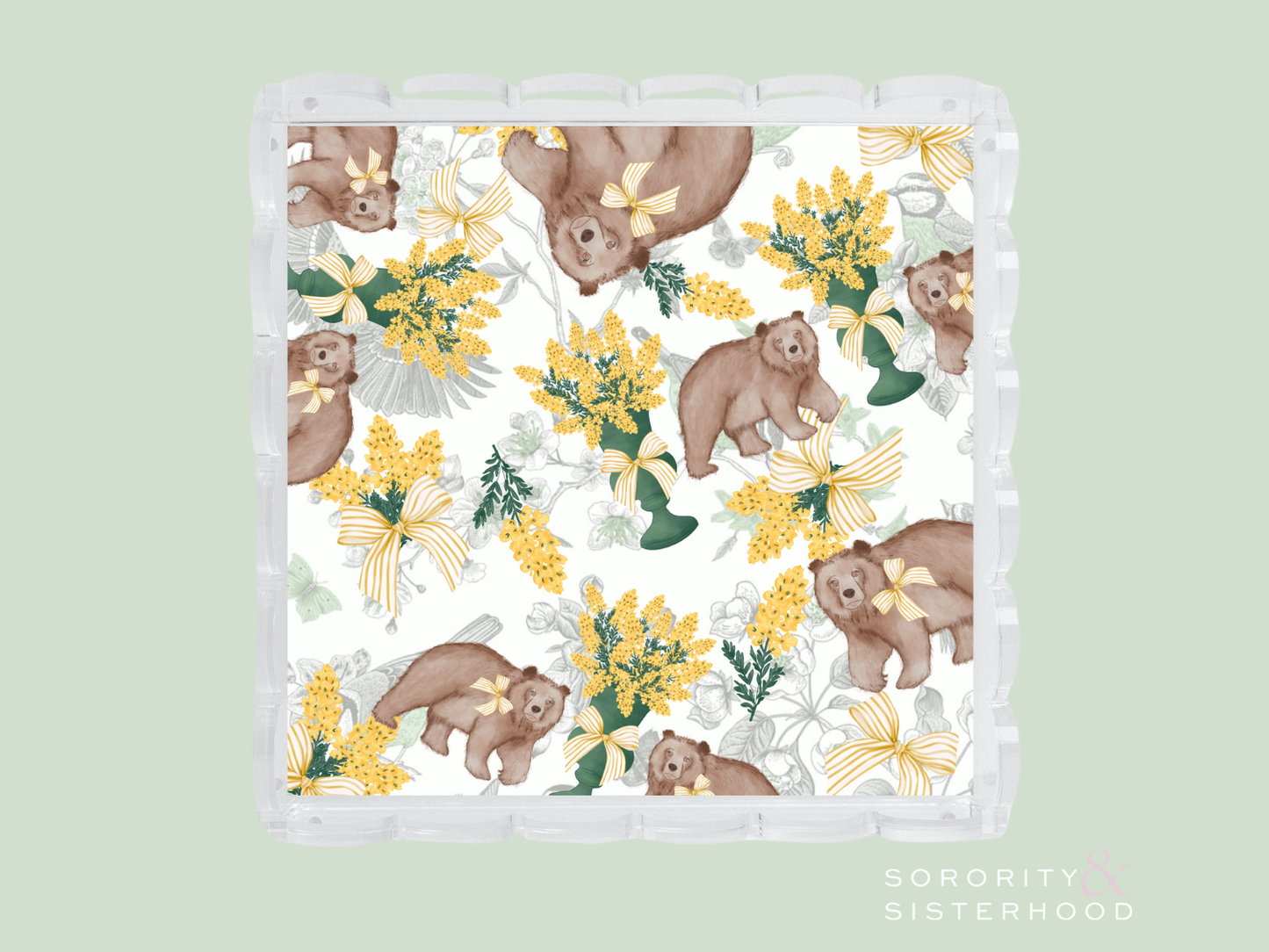 Green & Gold Acrylic Scalloped Tray