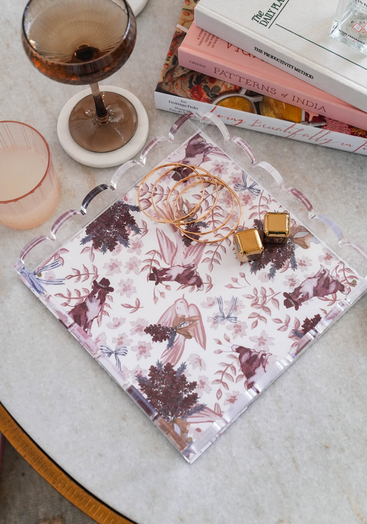 Maroon & White Acrylic Scalloped Tray