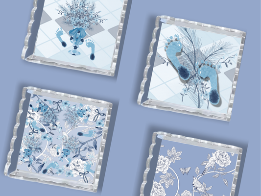 Blue & White Acrylic Scalloped Tray