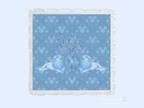Clear acrylic tray with scalloped edges featuring a blue patterned insert with two lions and a central crest design.
