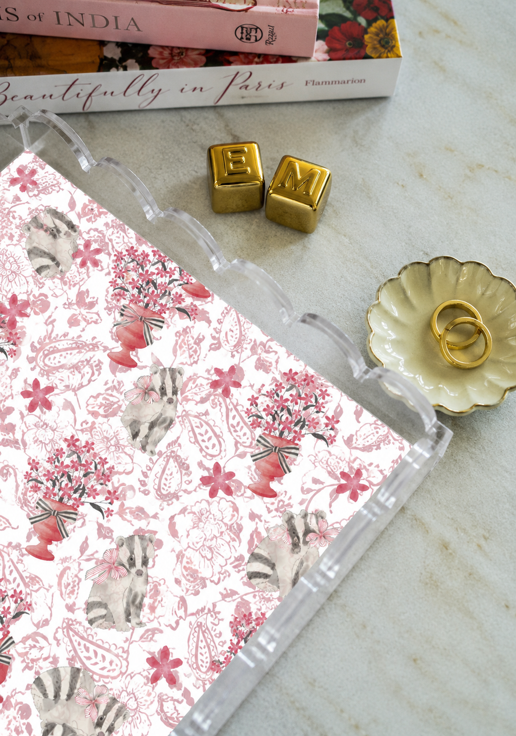 Cherry & Black Acrylic Scalloped Tray