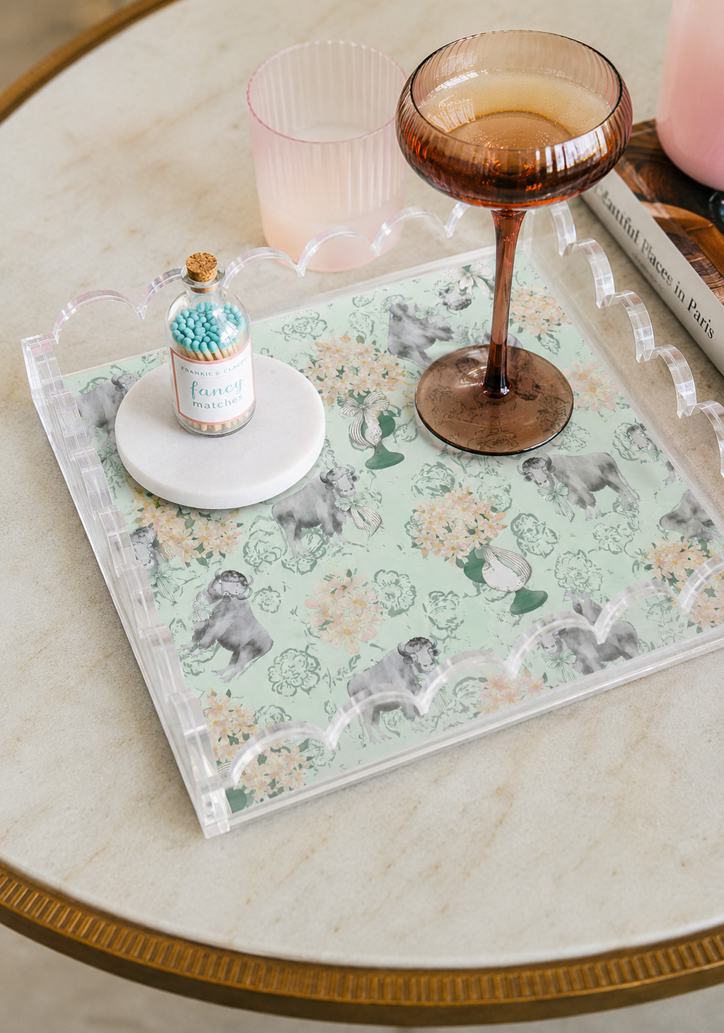 Fern & Gold Acrylic Scalloped Tray