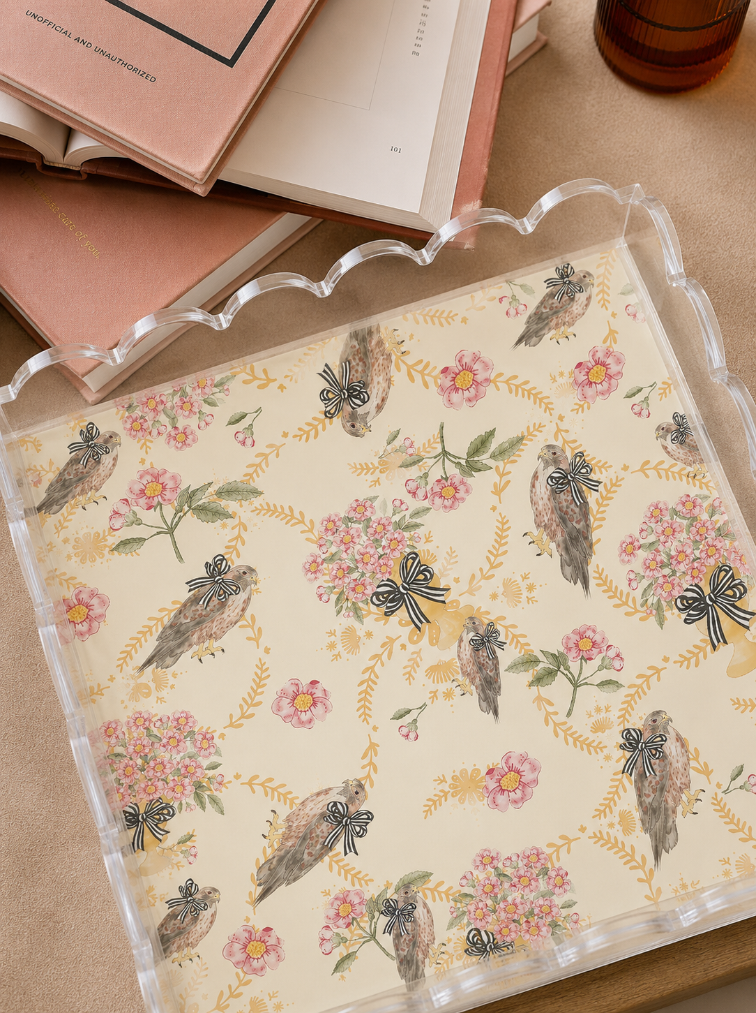 Straw & Black Acrylic Scalloped Tray