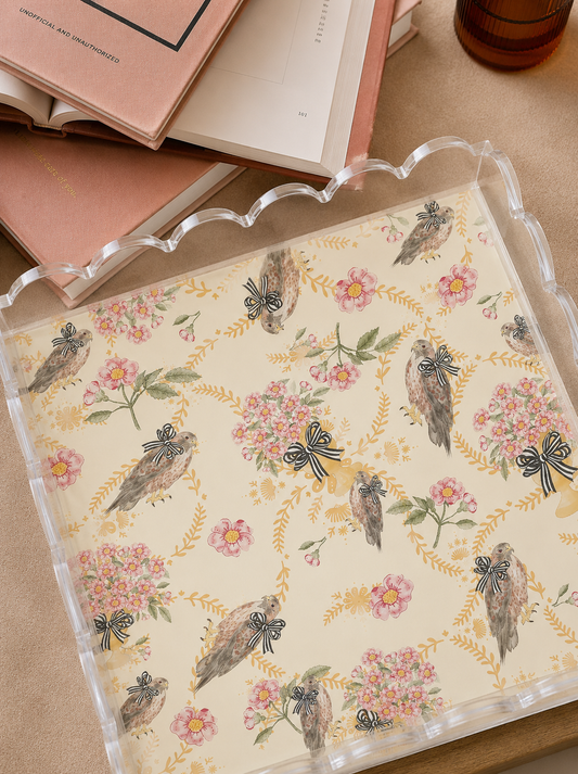 Straw & Black Acrylic Scalloped Tray
