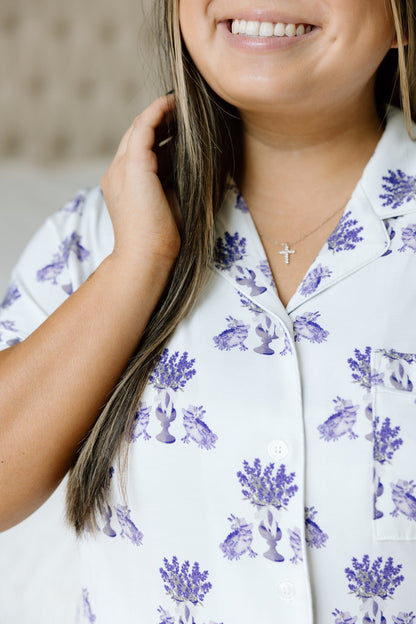 Heirloom Pajama Shorts Set - Purple and White