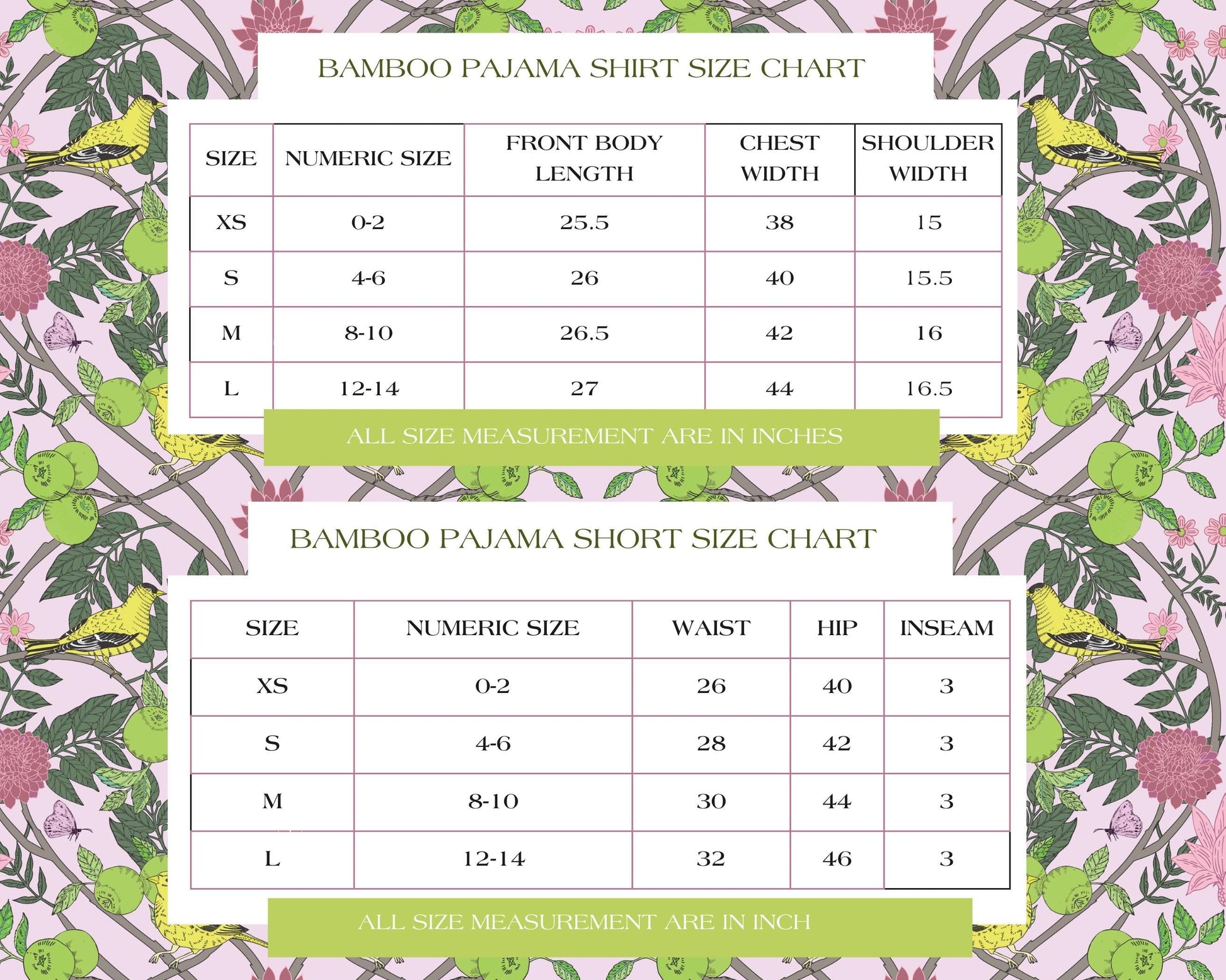 Floral bamboo pajama shorts with pink, white, and green flower pattern on light gray background.