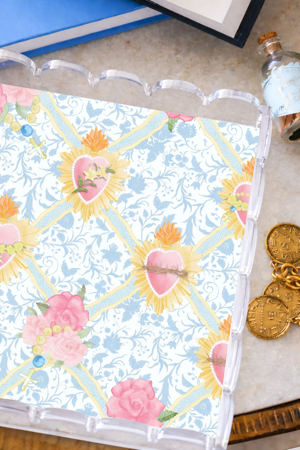 Sacred Hearts Acrylic Scalloped Tray